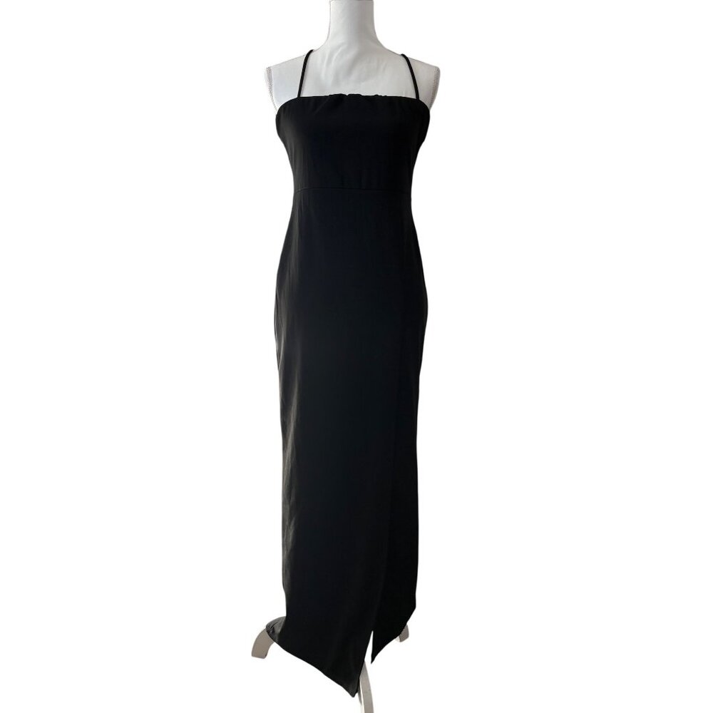 Womens Black Elegant Maxi Dress Crisscross Back Formal Wedding Guest Size L